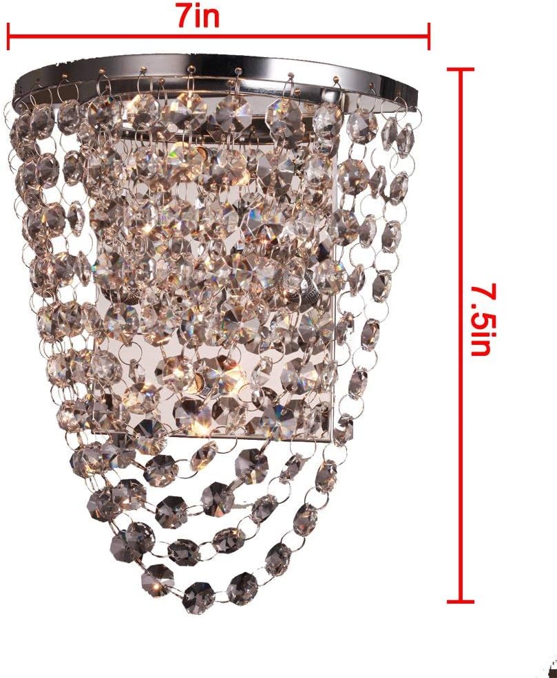 Amazing 🔥 Zichen lighting Crystal Wall Lights A Pair 2Pcs E12 Modern Cognac Color K9 Crystal Mirror Stainless Steel Wall Lights Wall Lamps Sconce Night Light Lamps Fixtures Lights (Chrome)