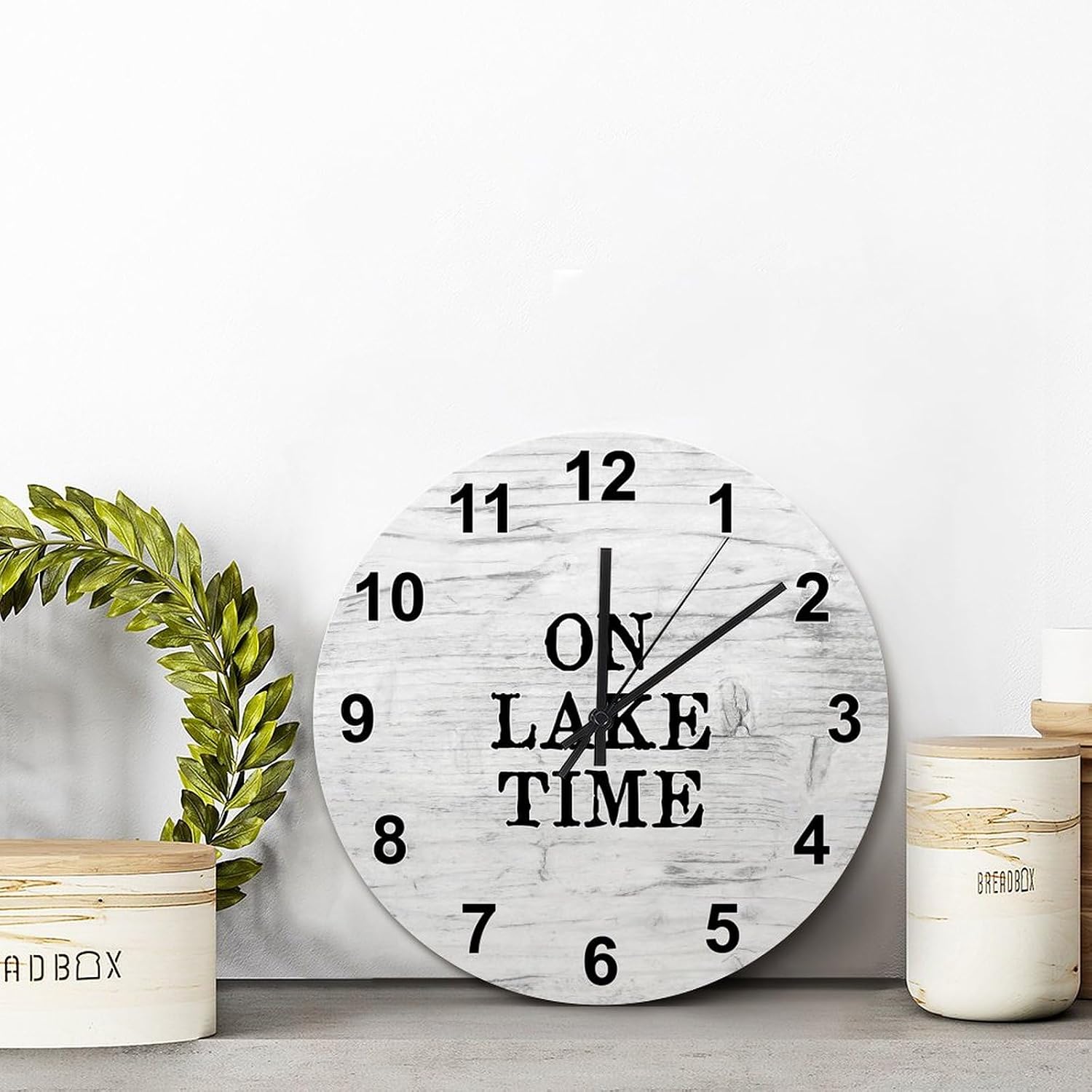 on Lake Time Wall Clock Grey White Wood Grain 15 Inch Wall Clocks Battery Operated Silent Non-Ticking Rutic Hanging Clock for Bedroom Living Room Farmhouse Wall Decor