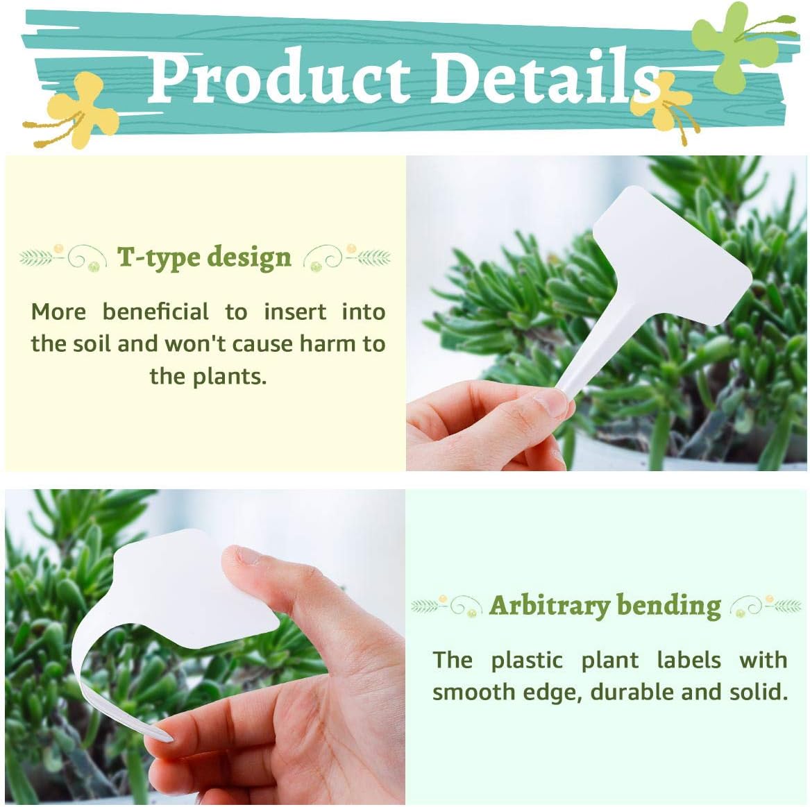 eZAKKA Plant Labels, 500 pcs Plastic Plant Tags T-Type Nursery Garden Labels Markers, 6x10cm / 2.4"x 4" image 3