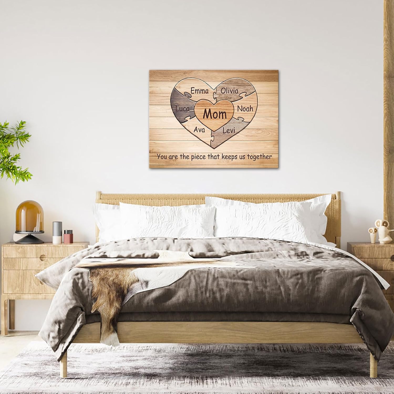 iLOOKLiKE Personalized Mother's Day Gifts for Mom Heart Shaped Puzzle with Names Wall Art Unique Birthday Presents Custom Family Quote Sign Canvas Prints Poster Framed Home Decor from Daughter Son