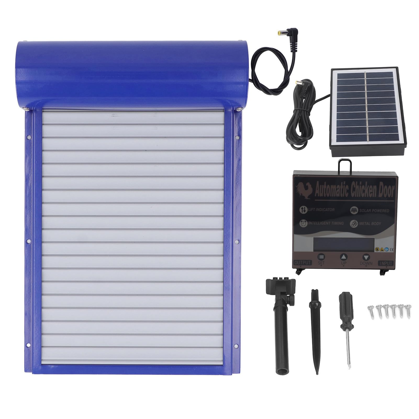 VGEBY Puerta Automática para Gallinero, Puerta de Aluminio con Energía Solar y Controlador LED HD para Acceso a Aves de Corral, Pollos, Patos, Gansos