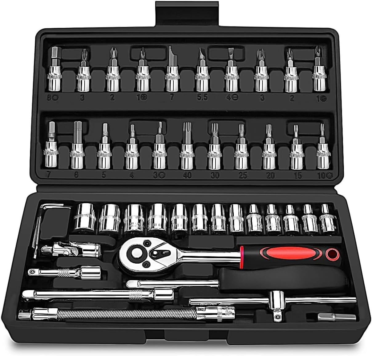 46 Piece 1/4 Inch Drive Socket Set&Tool Sets,Ratchet Wrench Set with 4 ...