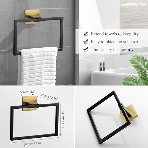 Miniatura 5 de TURS Juego de accesorios de baño de 5 piezas negro y dorado para toallero, juego de accesorios de baño de acero inoxidable SUS304 de 24 pulgadas,