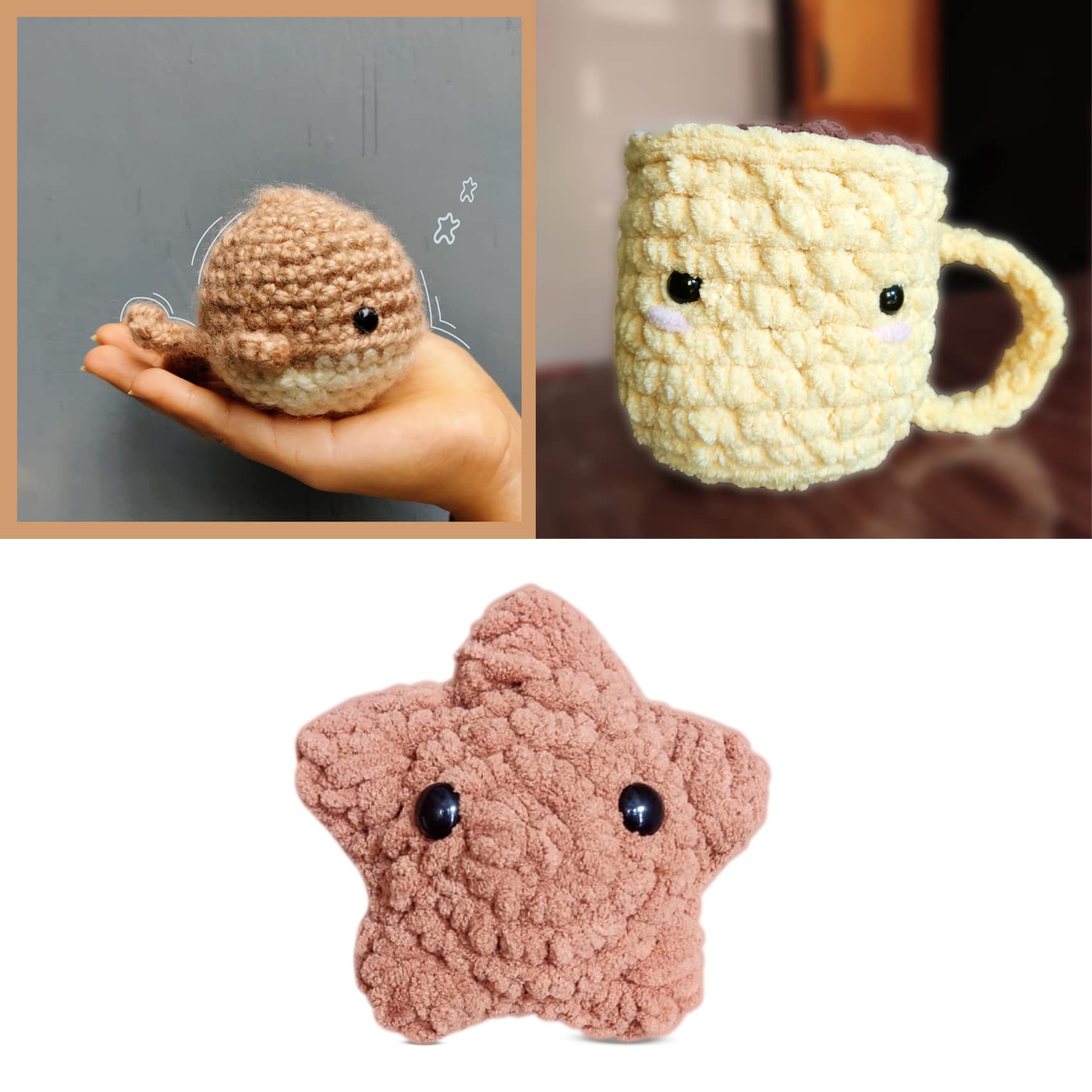 Mojo Galerie Amigurumi Handmade Crochet Soft Toy for Babies/Gifting-Combo Toys (Fish+Mug+Star)