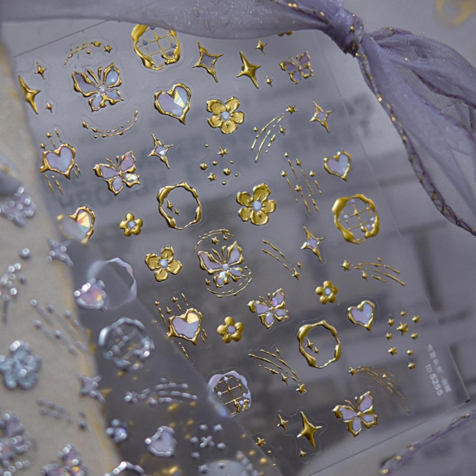 Gold Nail Stickers Decals Flower Nail Art Stickers Butterfly Nail Decals 5D Embossed with Design Self Adhesive Nails Charms for Women Girls Kid Manicure DIY Decoration Accessories