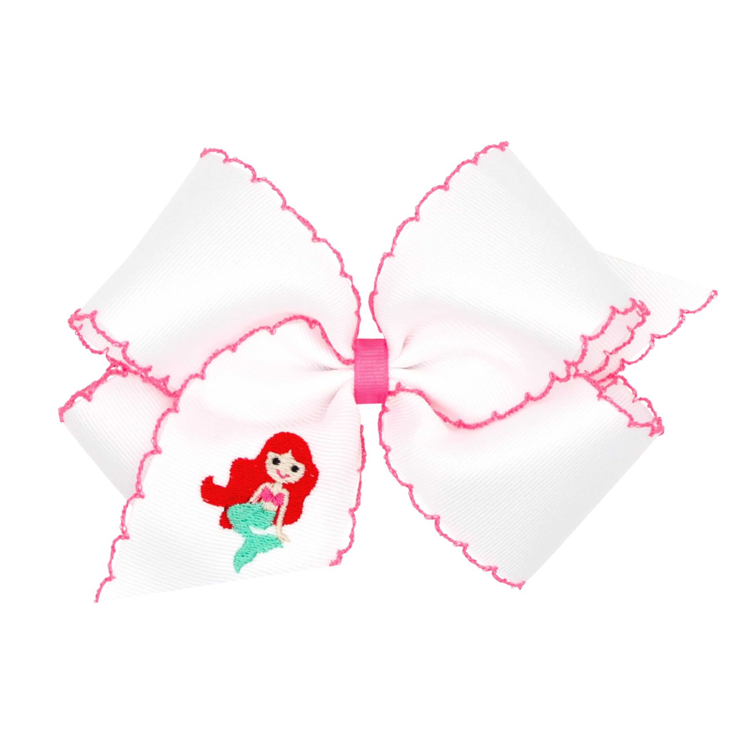 Wee Ones Girls' Beach-themed Grosgrain Hair Bows with Moonstitch Edge and Mermaid Embroidery, Handmade, King