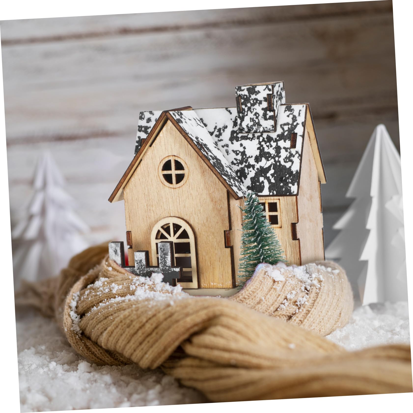 3 Pezzi Villaggio Natalizio in Legno con Illuminazione a LED Mini Case Rustiche per Decorazioni Natalizie su Mensola Stufa e Centro Tavola Decorazione Natalizia Fai da Te
