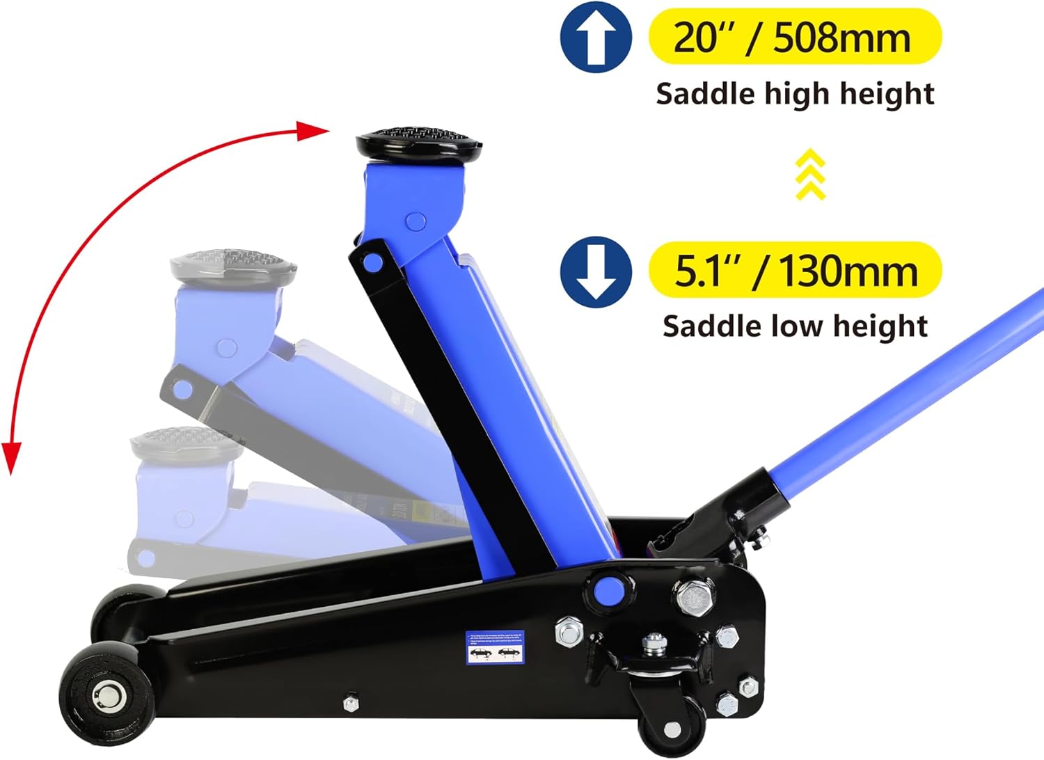 2T 2.5T 3T 4T Low Profile Floor Jack Capacity 4400 lbs 5500Lbs 6600 lbs 8800lbs with Dual Piston,Steady Steel Quick Lift Pump 3.3"-15.2" 3.5"-19.5" 5.1"-20" 4"-21" Lifting Range Height,Black+Blue