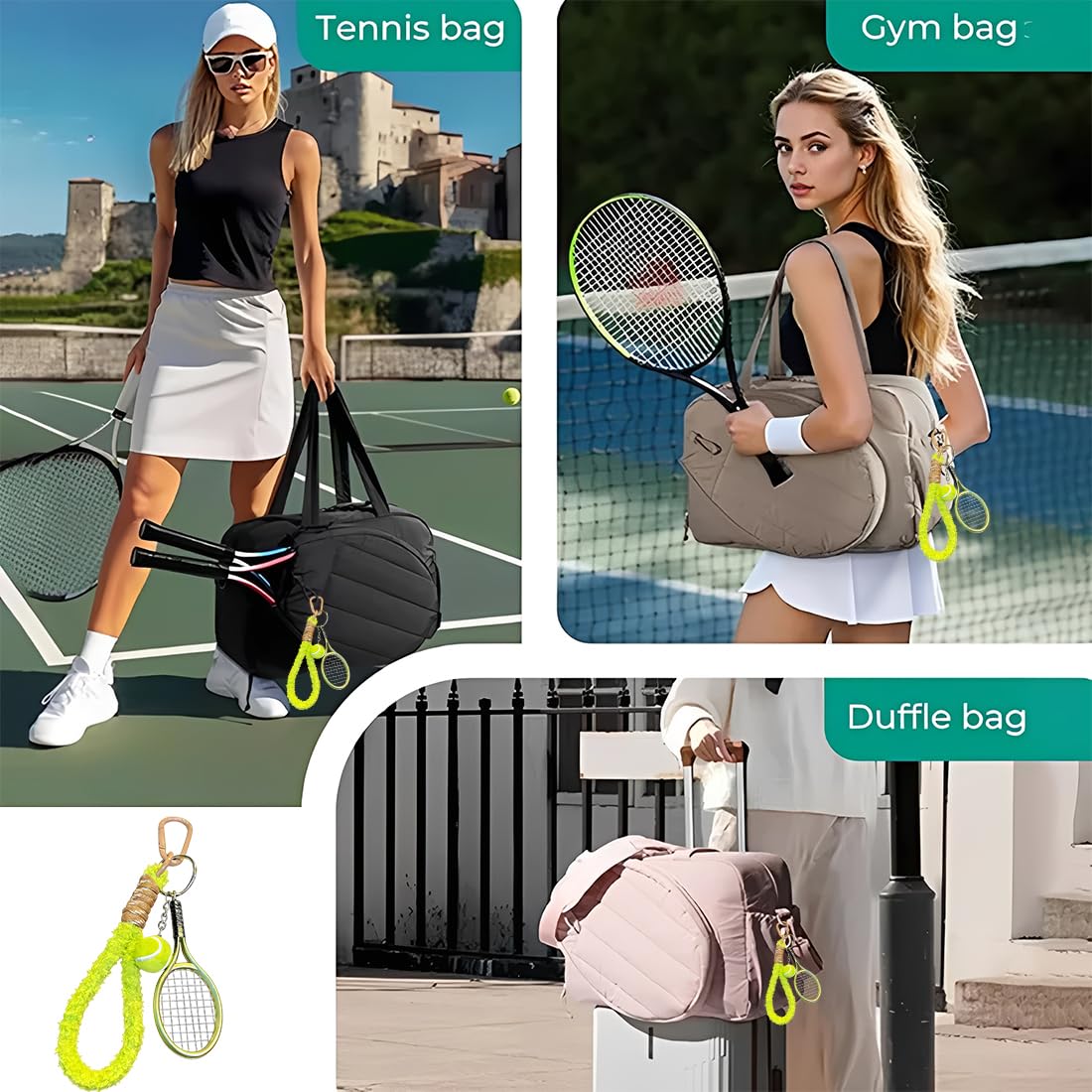 Portachiavi Tennis in Metallo, Portachiavi Mini per Racchetta da Tennis, Regalo Sportivo