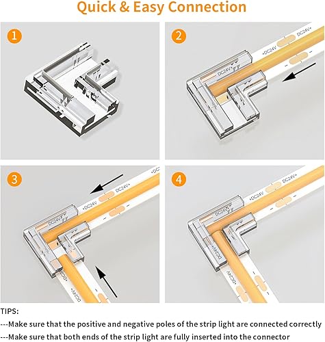 Miniatura 6 de VISDOLL 20 piezas Conectores de Tira de Luz LED COB 8mm 2 Pines, Conector en Forma de LEsquina de Tira a Tira Conectores de Cinta de Luz LED,