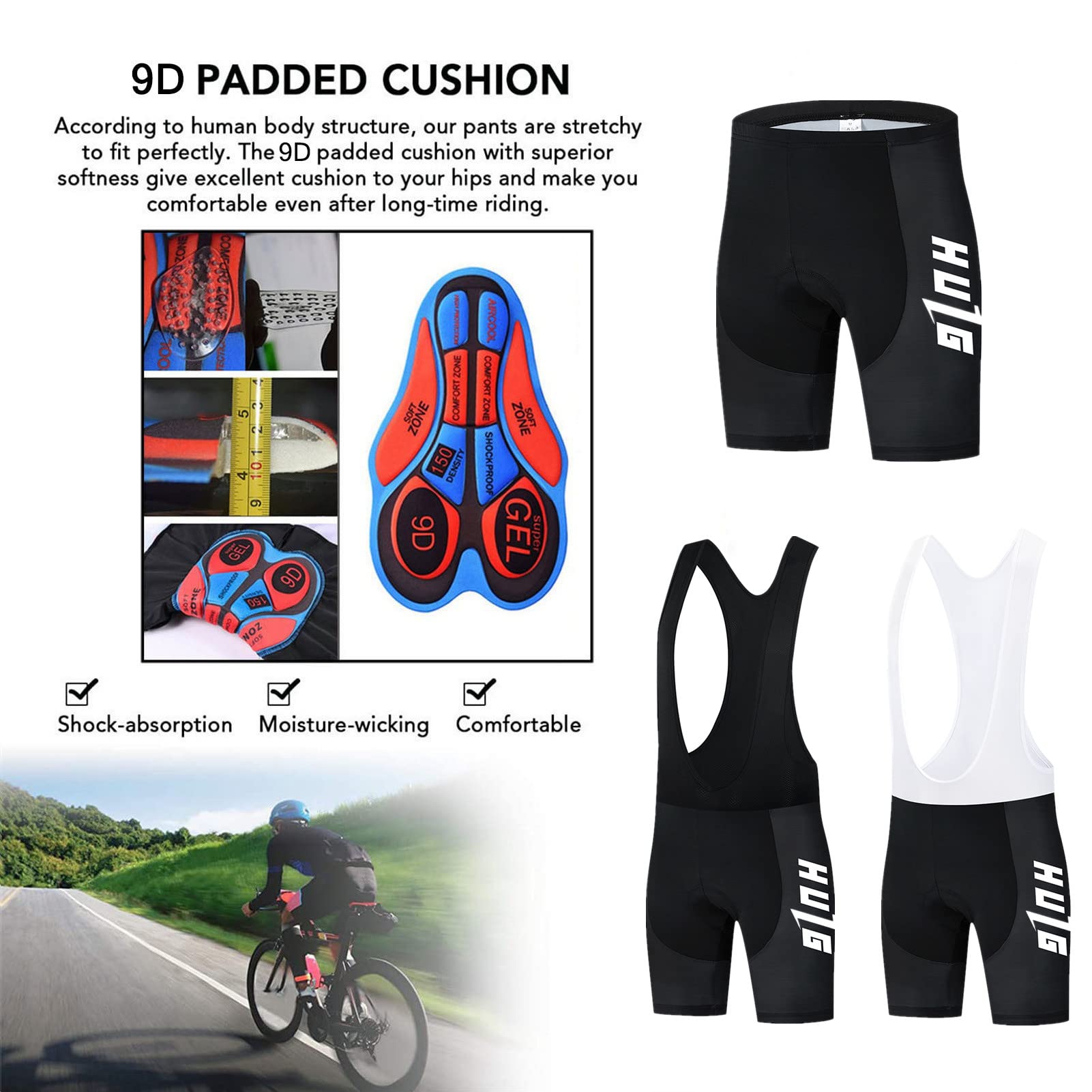 Conjunto De Ropa Ciclismo para Verano, Maillot Ciclismo Mangas Cortas Y Acolchado De 9D Gel Culotte Bicicleta para MTB