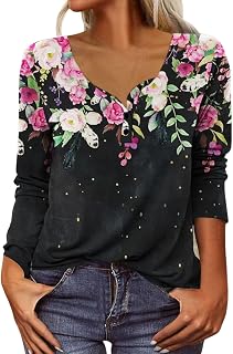 Tunic Women's Summer Top Women's Blouses & Tunics For Women T-Shirt Women's Tunic Italian Fashion Loose Long Sleeve Irregular Print Scoop Neck Button T-Shirt Top Silk Top Women, a, S