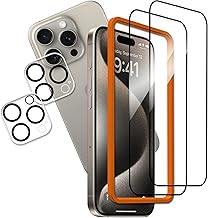 KPNS いphone15pro ガラスフィルム 【2+2枚セット】日本素材製 全面保護 iphone 15 pro ガラスフィルム カメラフィルム 強化ガラス カバー 保護フィルム ガイド枠付き
