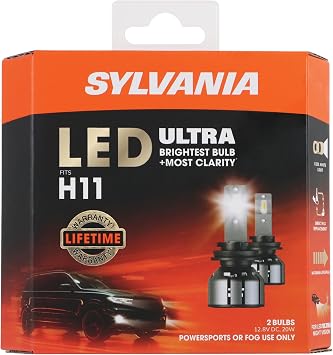 SYLVANIA - H11 LED Ultra - Fog Lights For Cars and Trucks - Headlight Bulbs for Off Road Powersports - 6000k Cool White LED Light - Maximum Lifespan - No Polarity - DIY Upgrade