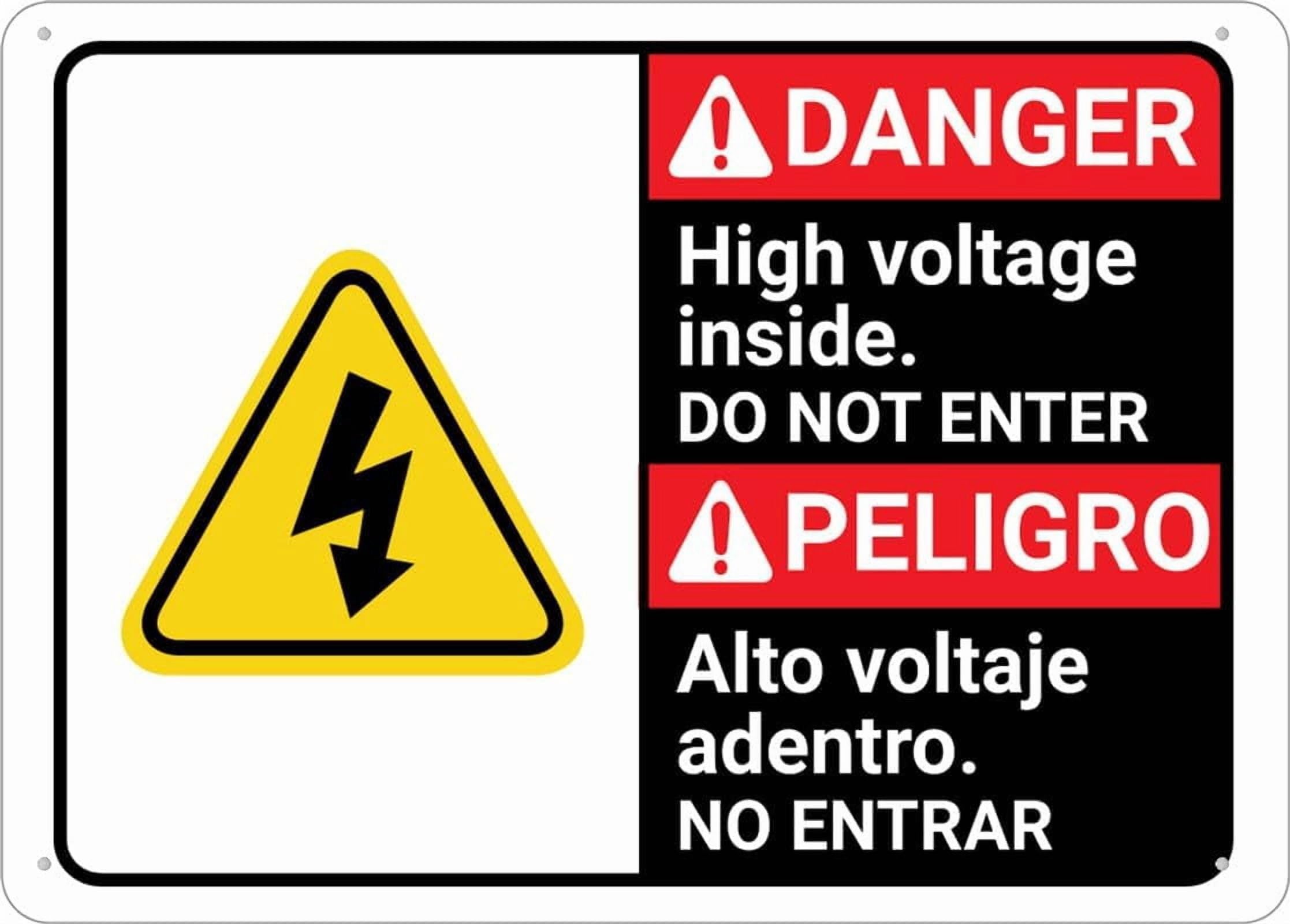 (2-Pack) Metal Tin Sign Danger High Voltage Do Not Enter With Graphic Bilingual Spanish Sign Signs 12X8 Inch Rust Free,Uv Ink Printing,Durable/Weatherproof Outdoor For Home
