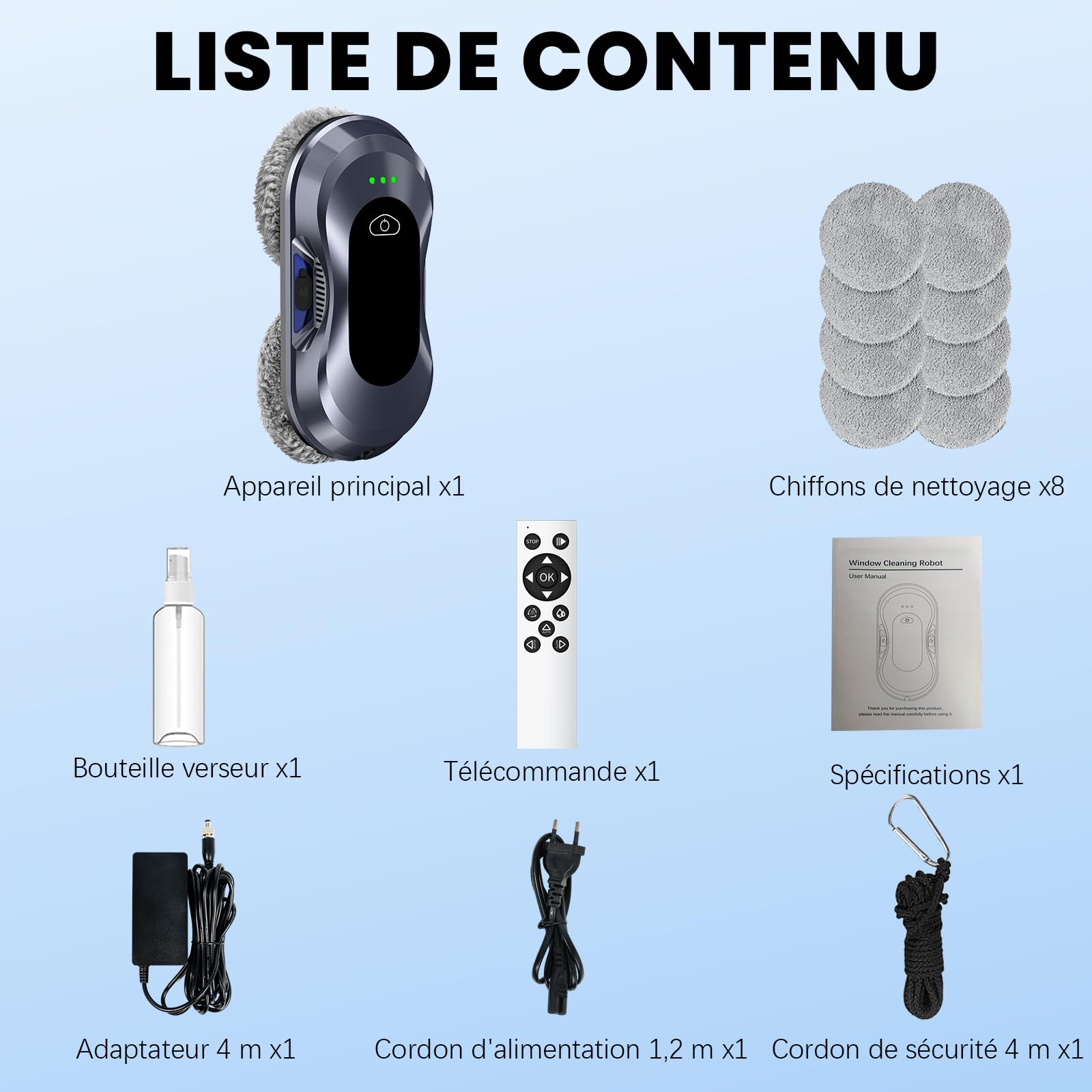 Robot Lave Vitres 2026 Version Améliorée, Puissance d'Aspiration 6000 Pa Double Buse, 3 Modes de Nettoyage, Planification de Trajet pour Entretien des Vitres & Surfaces Vitrées W22D