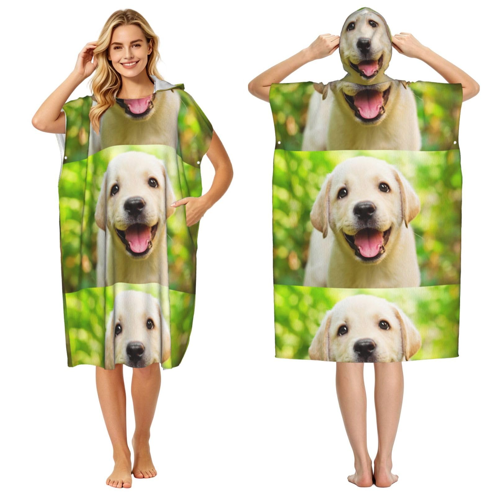 Poadnly Labrador Retriever Puppy Dog, Adult Hooded Beach Towel 90 x 110 cm,Changing Bath Robe, Surf Poncho Towel For Women Men