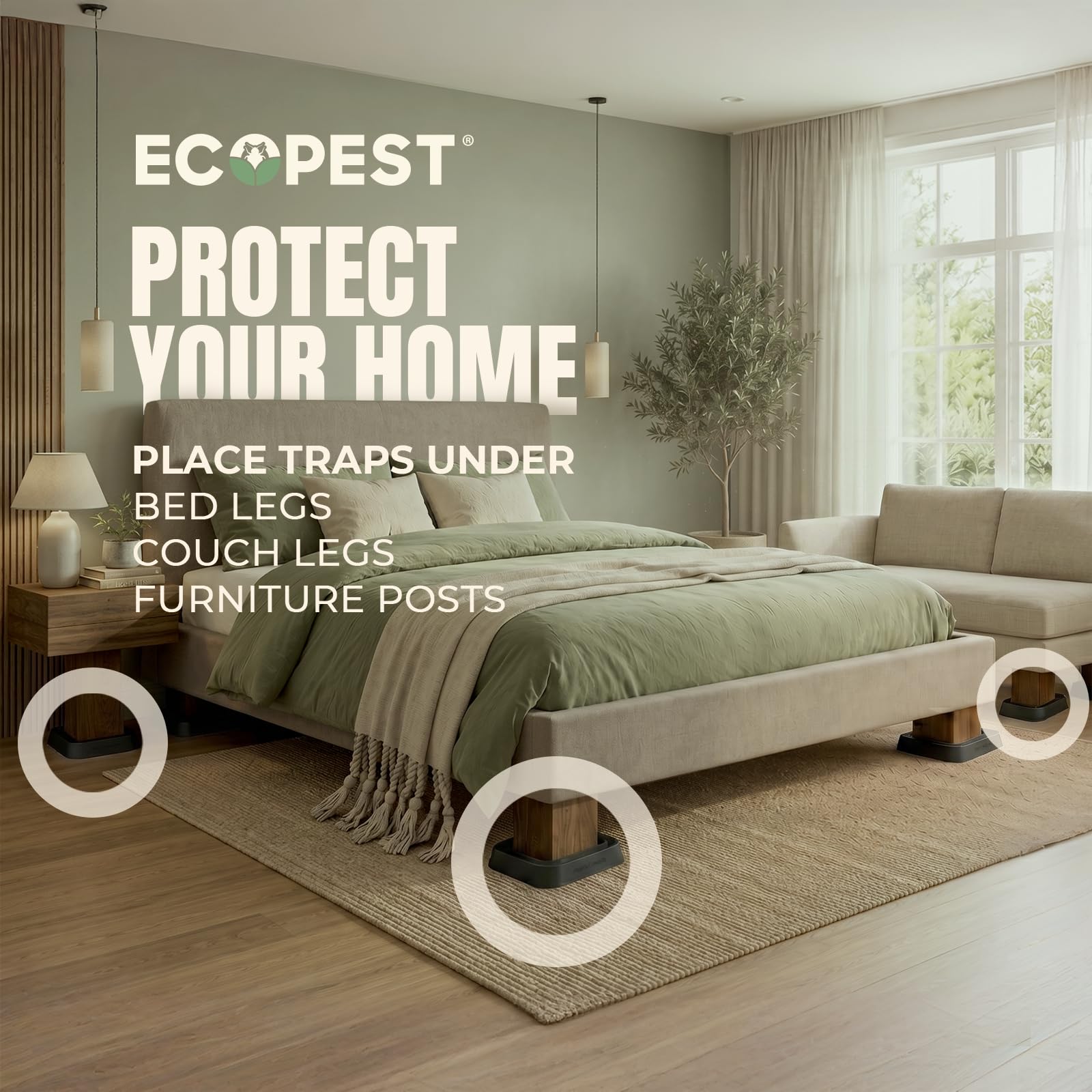 ECOPEST Trappole per Cimici dei Letti – Confezione da 8 | Bed Bug Blocker (XL) Trappole Intercettatori (Nera) | Monitor, Rilevatore e Trappola della Gamba del Letto (Extra Grande)