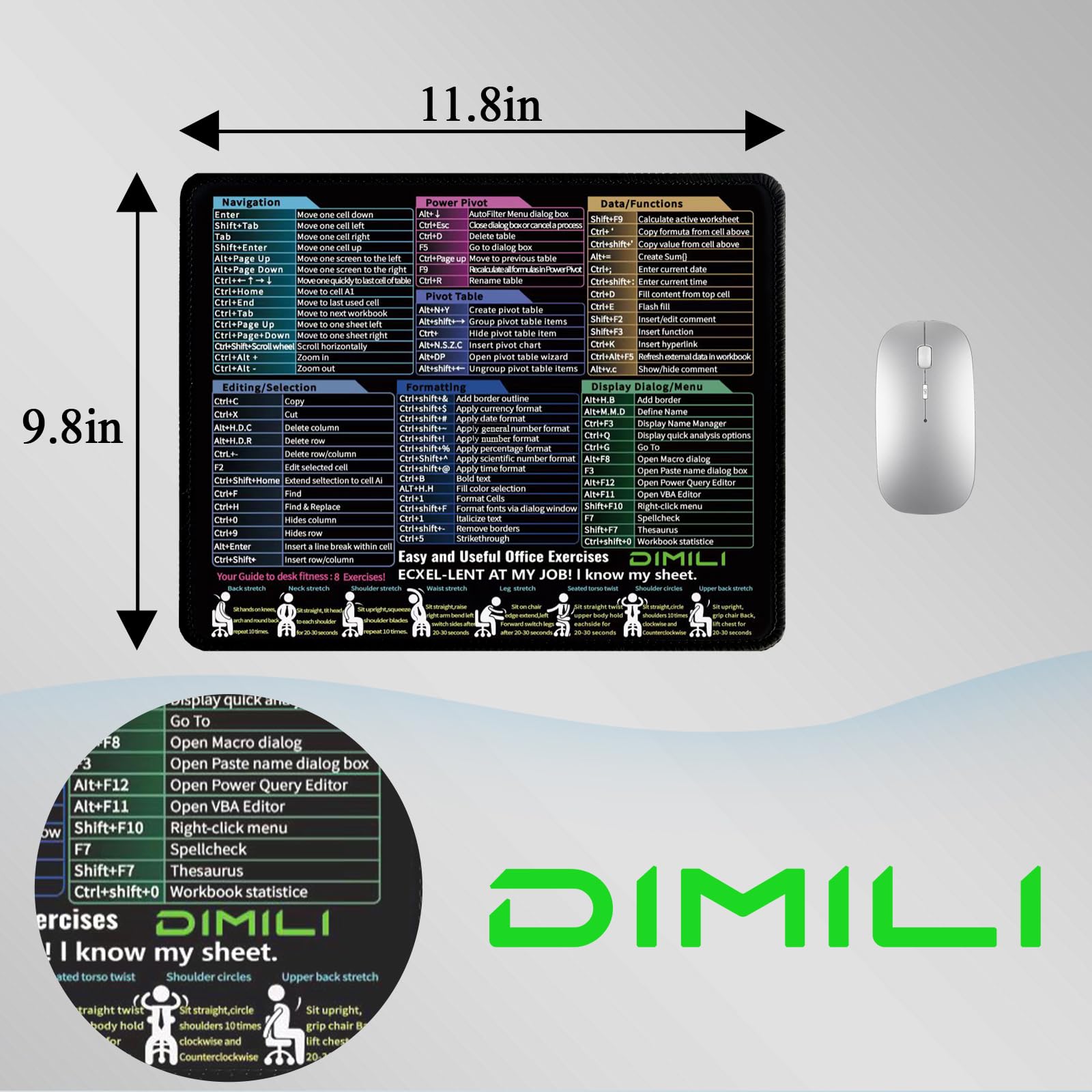 Non-slip Desk Pad With Keyboard Shortcuts Oversize Shortcut Key Mouse ...