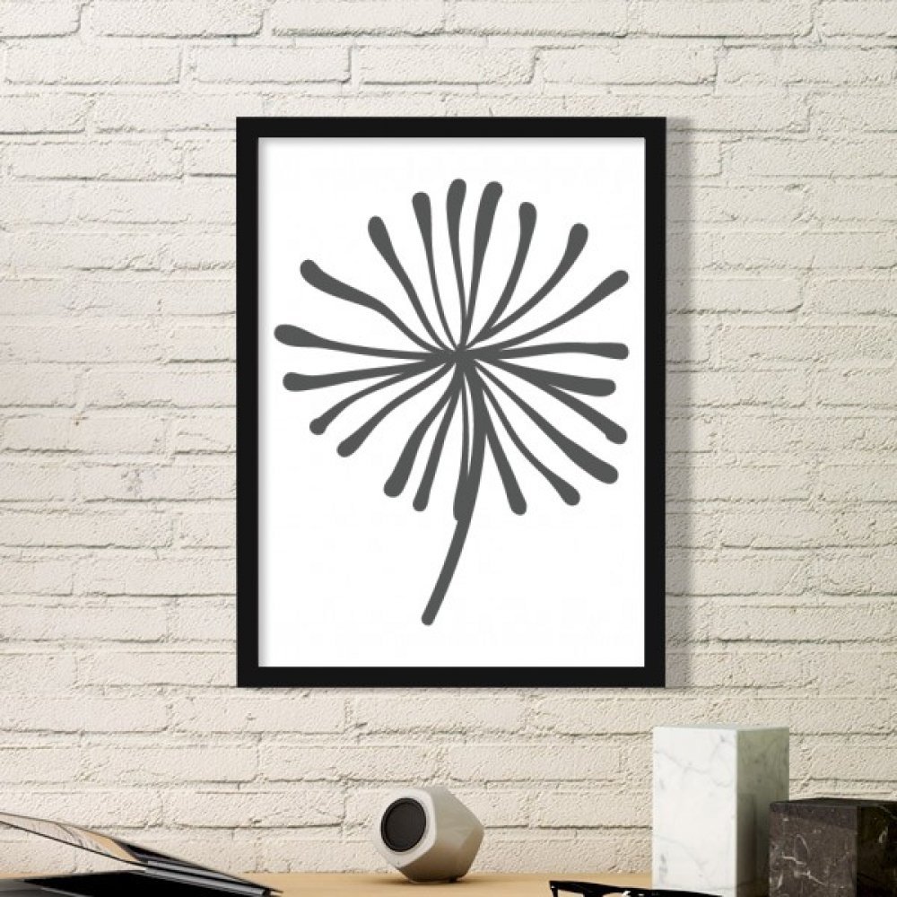 Fleur de pissenlit plante silhouette art peinture cadre rectangle bois noir