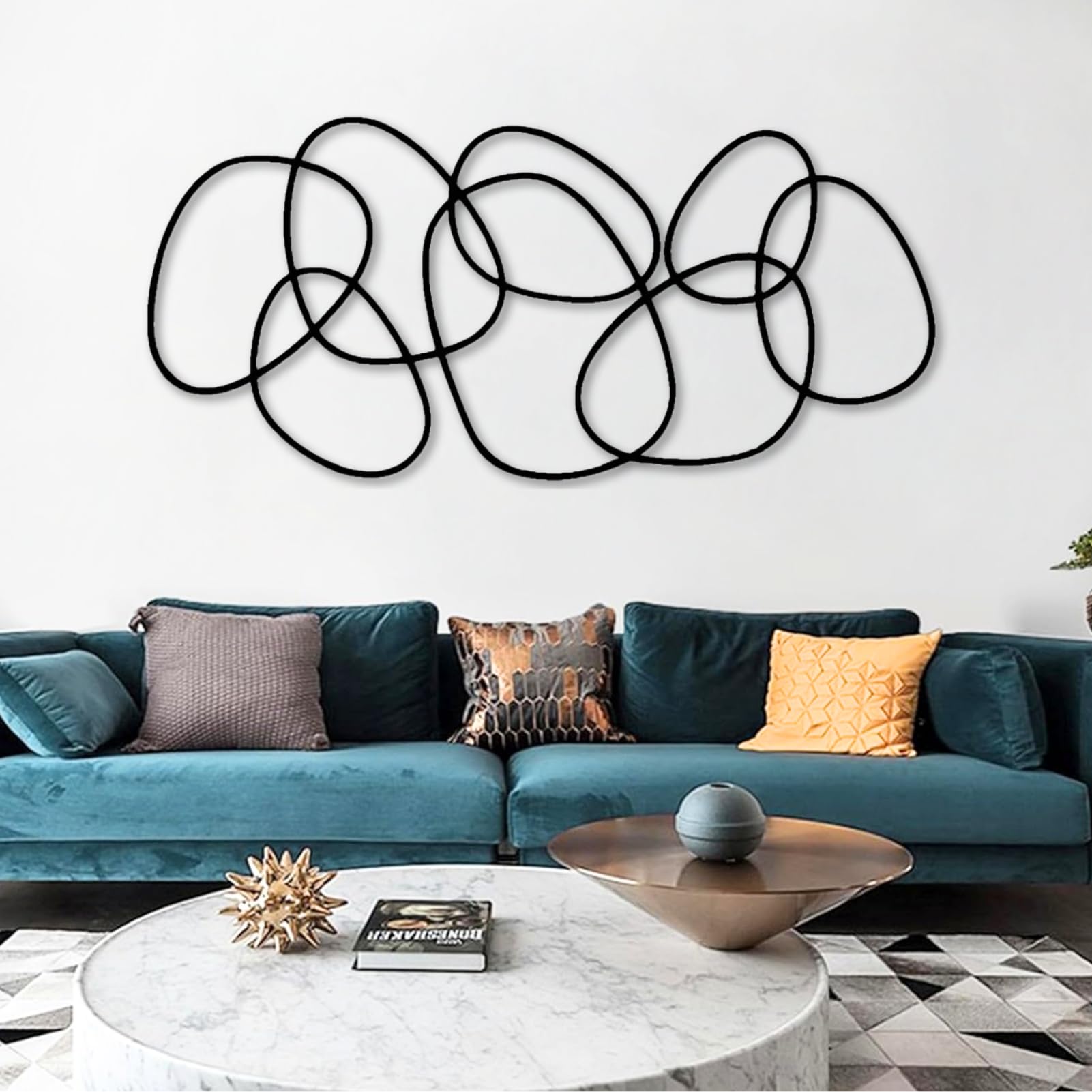 Décoration murale métal noir de style milieu du siècle pour séjour chic