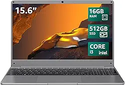 Notebook BiTECOOL de 15,6" Windows 11, Intel Core i3-5005U, 16 GB de RAM, SSD de 512 GB, tela IPS FHD, WiFi 2.4G/5G, BT5.0, RJ45, webcam, bateria de longa duração – para trabalho, estudo e