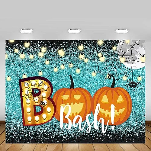 Miniatura 2 de MEHOFOTO Decoración de fiesta de Halloween, decoración de fiesta de estudio fotográfico, accesorios de fondo con luces de calabaza, boo, banderín de