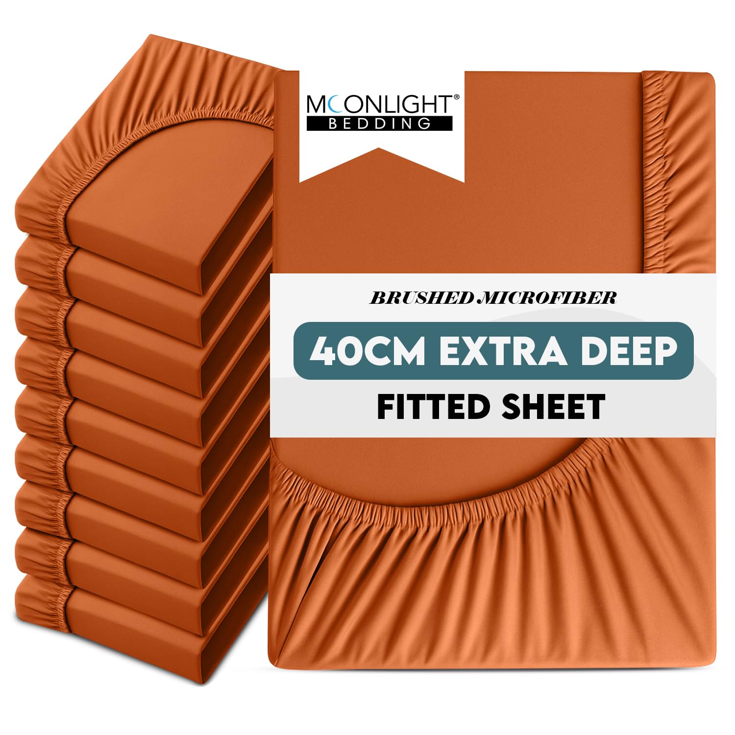 Moonlight Bedding King Size Fitted Sheets 10 Pack 40CM Rust Bed Sheet with Elastic Corners 16 Inch Extra Deep Pocket Brushed Microfiber Easy Care Breathable Shrinkage Fade-Resistant — image 1