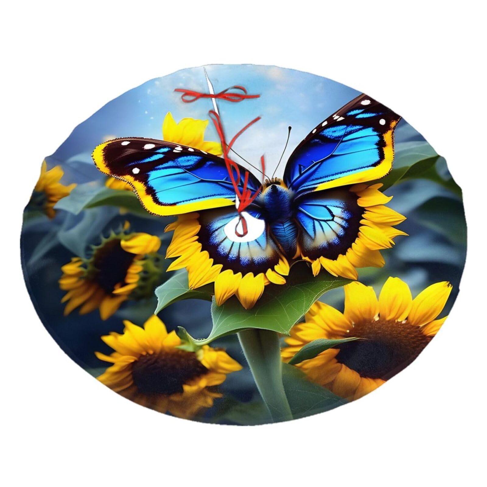 Sunflower Blue Butterfly Printed Christmas Tree Skirt Christmas Plush Tree Skirt 48 inches (About 112.2 cm) Christmas