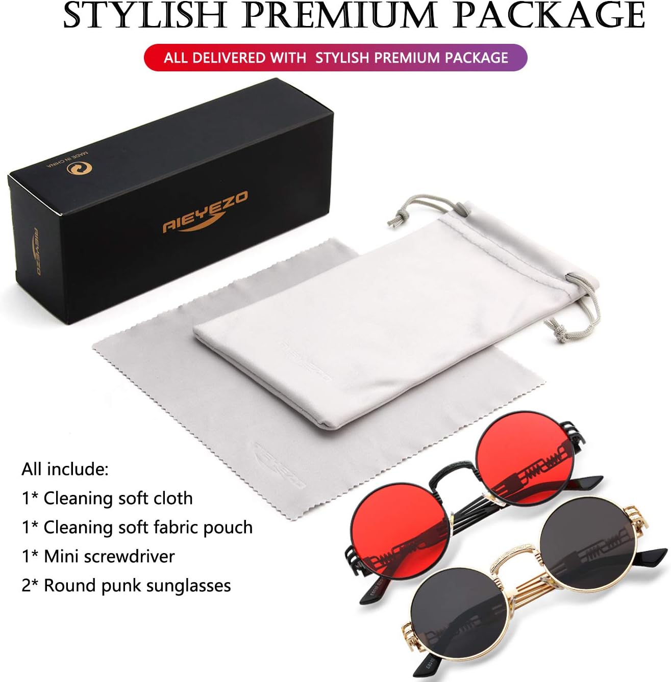 AIEYEZO Round Steampunk Sunglasses for Men Women Retro Circle Hippie Glasses Metal Frame 100% UV Blocking Lens - Image 7