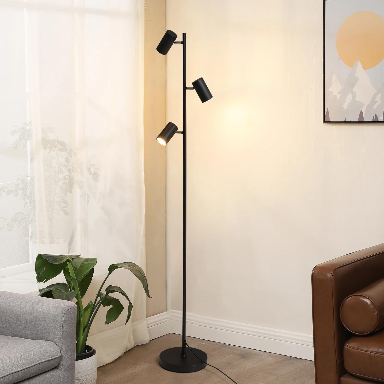 Stehleuchte Luvio 3-flammig GU10 | Schwarz, Minimalistisches Design, Verstellbare Strahler | Ideal für Wohnzimmer, Schlafzimmer und Home-Office