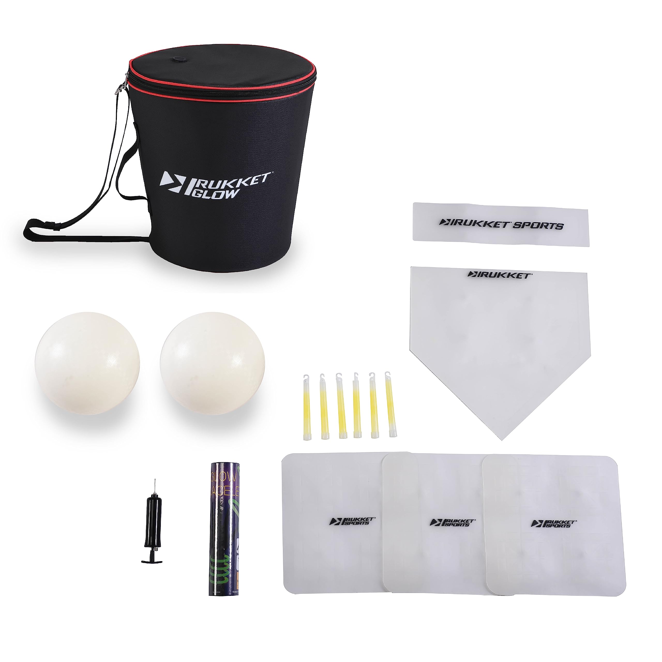 Rukket Glow-in-The-Dark Kickball Set with Quick Charger Bag, 2 Kickballs, Throw-Down Bases, and Light Sticks