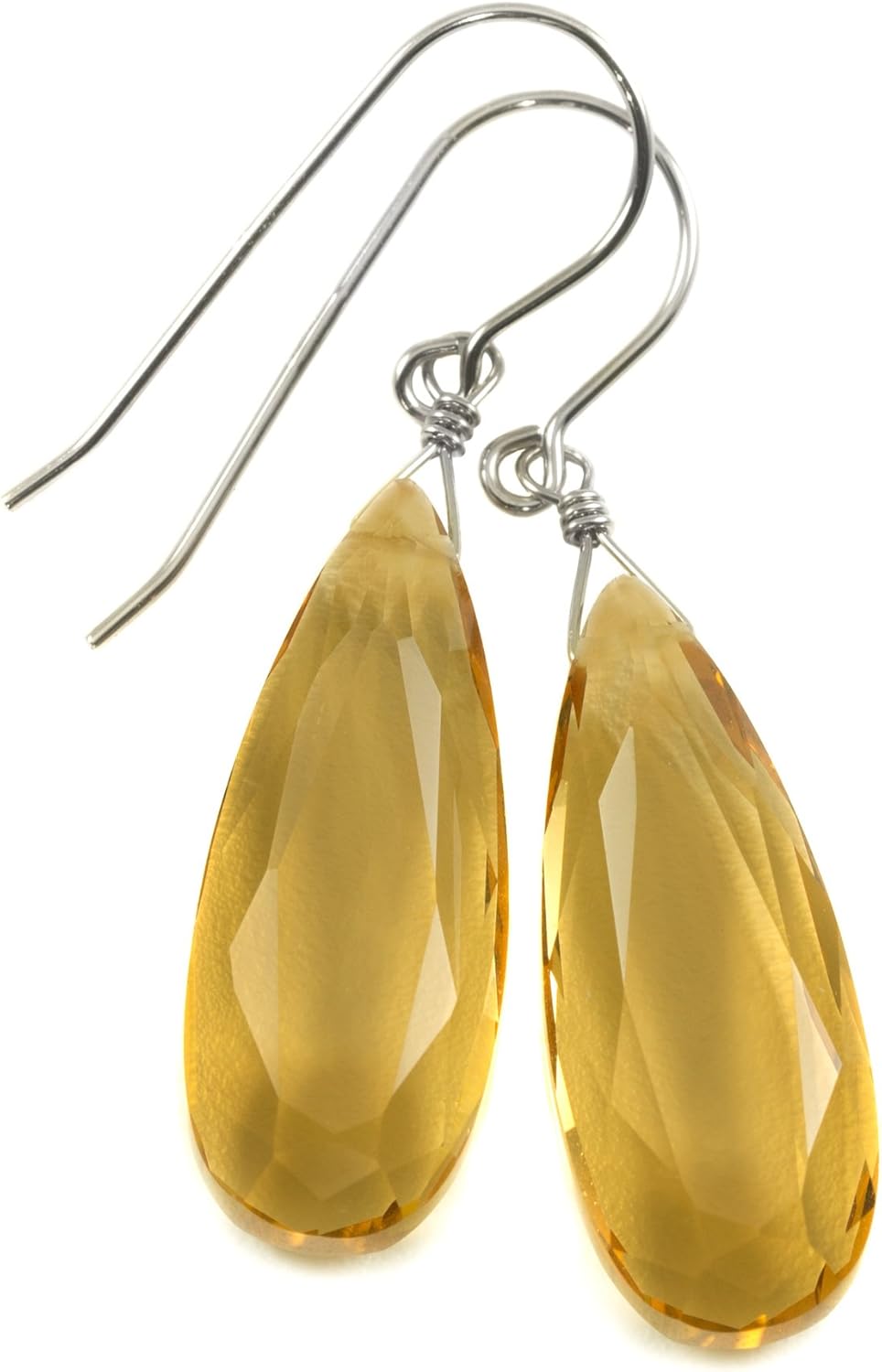 Yellow Simulated Citrine Long Faceted Dangles 1.6 Inches 14k Gold or Sterling Silver Spyglass Designs