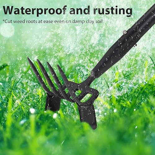 Miniatura 5 de Azada de estribo y cultivador mejorados, azada de jardín con mango ajustable para desmalezar, excavar, aflojar el suelo, azada hula de jardín de