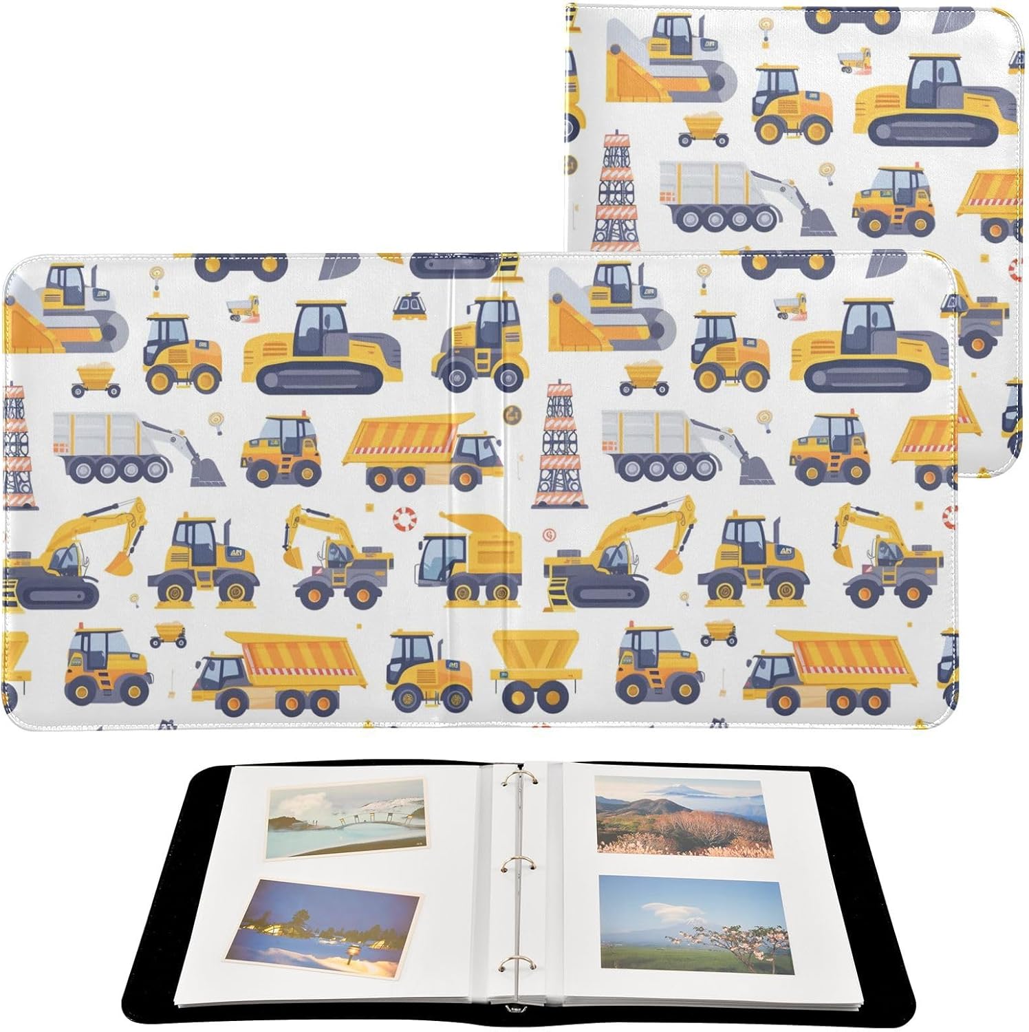 JIPONI Car Excavator Large Photo Album, DIY Leather Cover Scrapbook Albums for 4x6 5x7 6x8 Pictures, Self Adhesive Memory Book for Wedding, Baby, Family