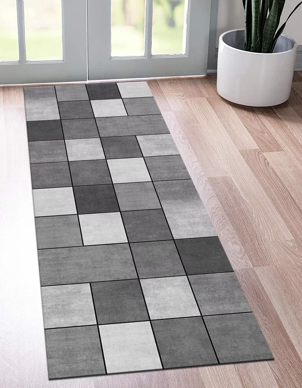 Tappeto Passatoia per Corridoio Antiscivolo Lavabile tappeto cucina Moderno Tappeti Runner 80X240CM Grigio Nero Disegno Tappeto Runner ingresso interno Soggiorno Antimacchia Tappetino per metro