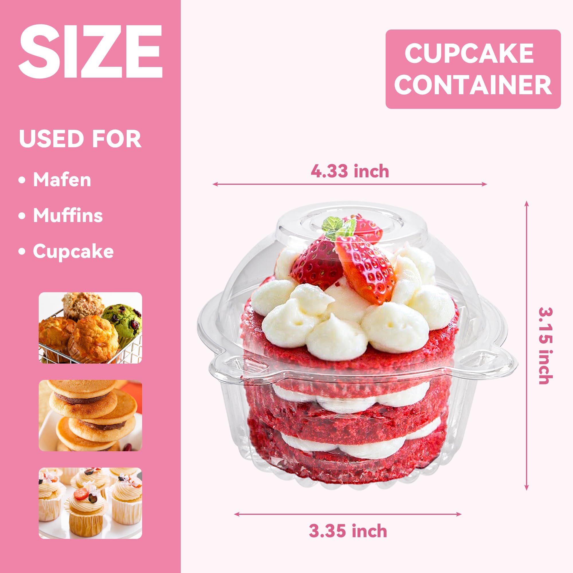 Paquete de 50 recipientes individuales para cupcakes, soportes de plástico para magdalenas, recipientes para muffins de cúpula profunda 2