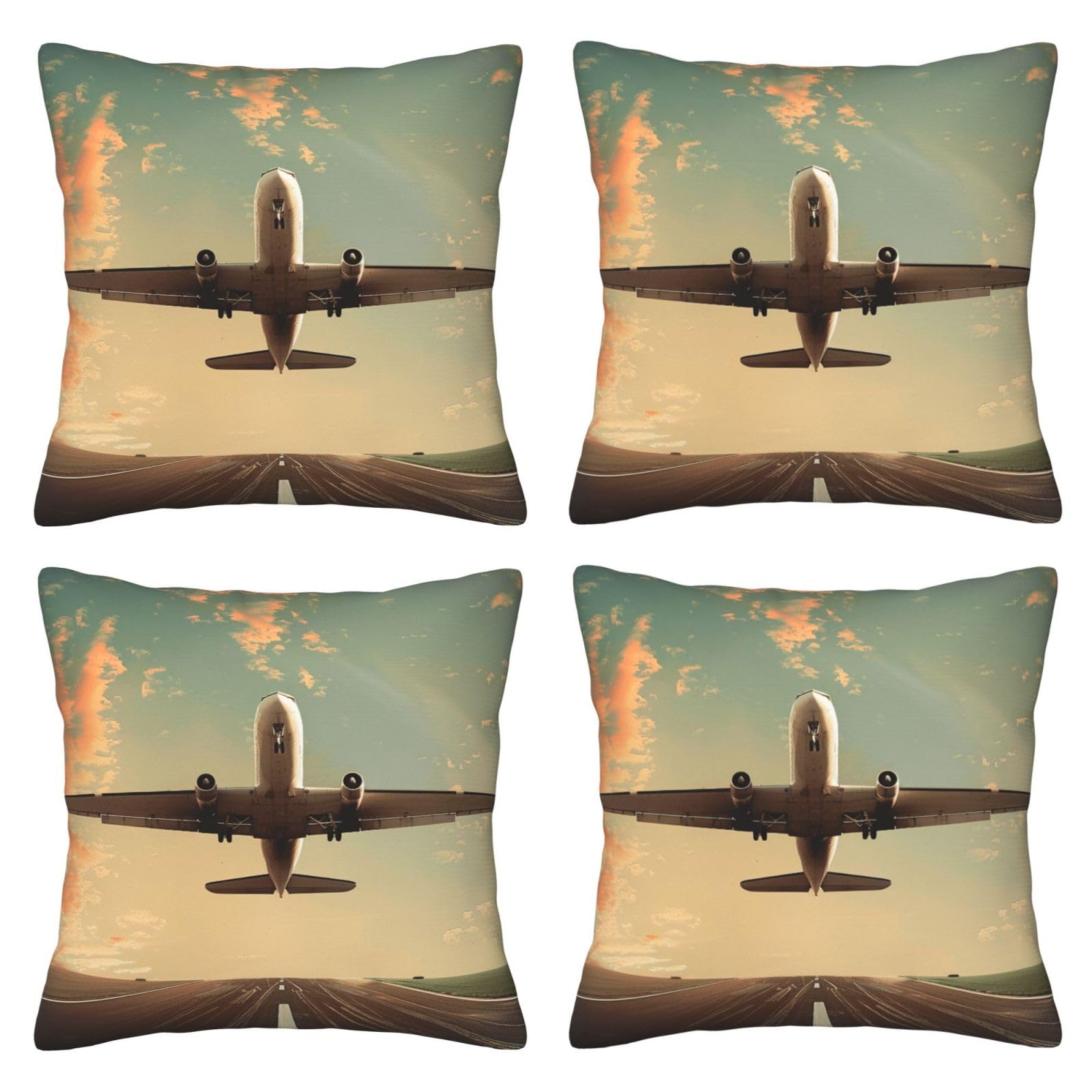 Airplane Throw Pillow Cases 4 Pack Square Pillowcases Super Soft Pillow Protectors With Zipper for Couch Livingroom Sofa Bed Office Car,40x40 CM
