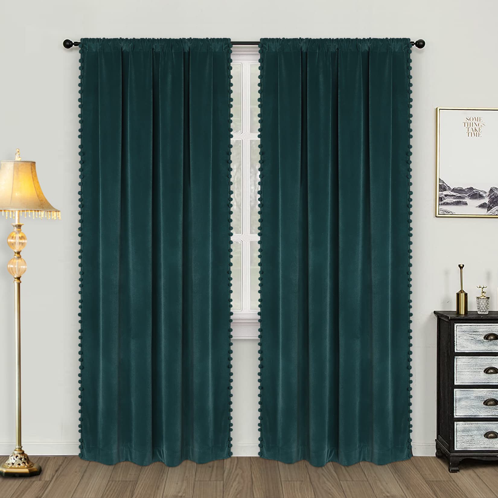Buy CAROMIO Pom Pom Curtains Blackout Thermal Insulated 90 Inch Drop