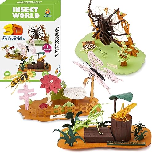 CUPUZ Rompecabezas 3D de papel, 3 modelos surtidos de cartón de insectos, kit de bricolaje para niños, manualidades educativas, 5 insectos, abejas,