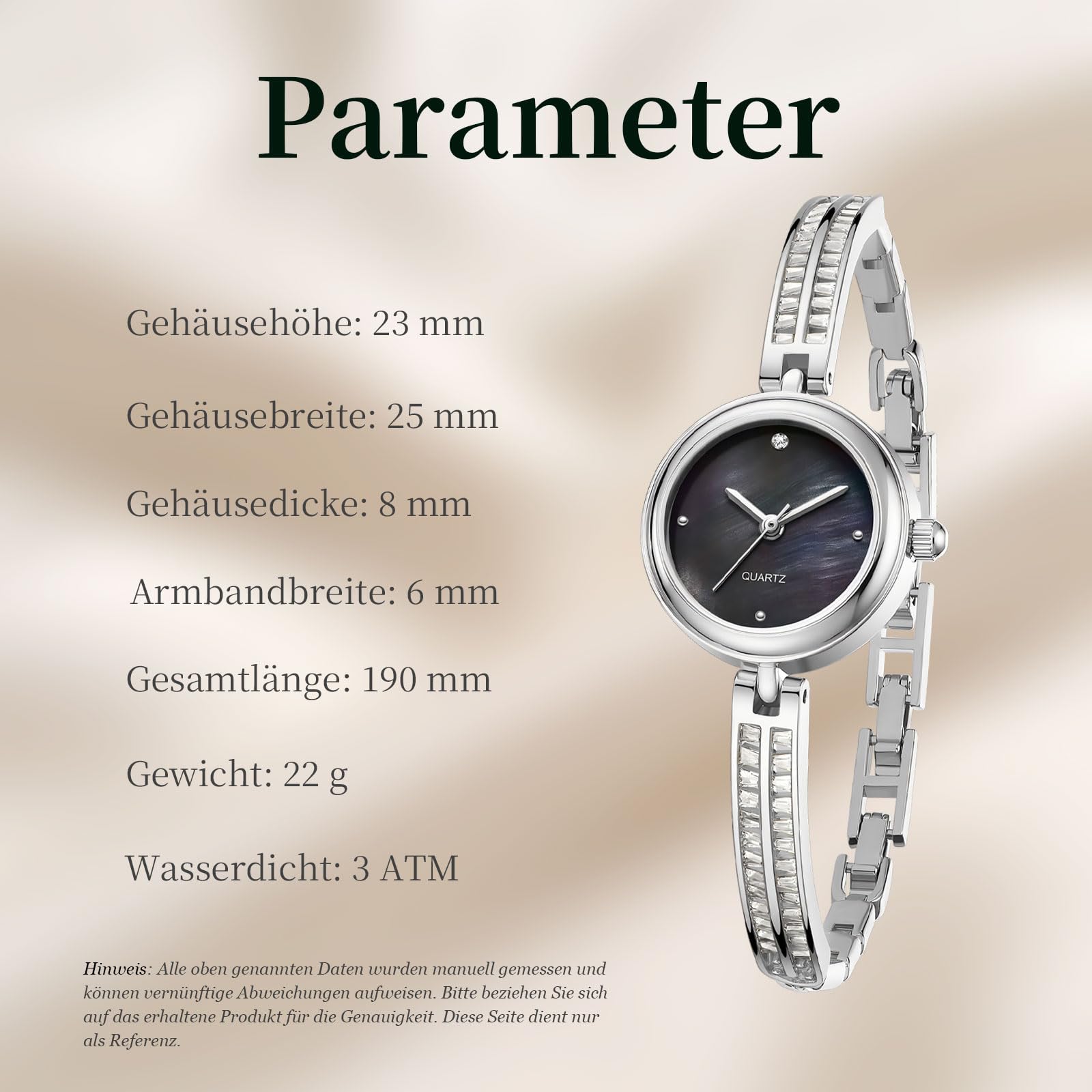 findtime Elegante orologio da polso da donna 3 ATM, impermeabile, leggero, da donna, analogico, al quarzo, regolabile, con strass