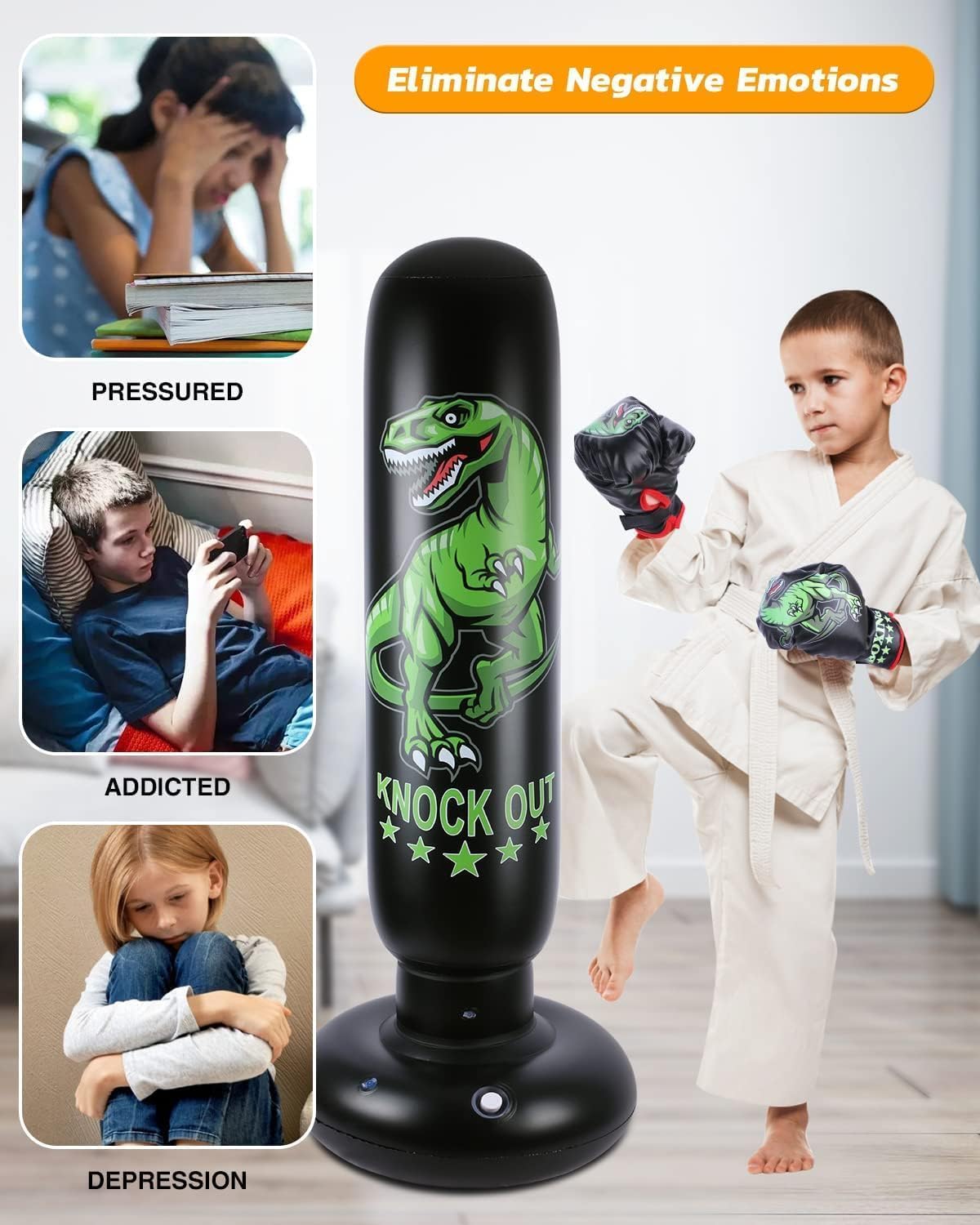 Sac De Boxe Pour Enfants - PWSHYMI - Gonflable - PVC - Bleu Et Jaune