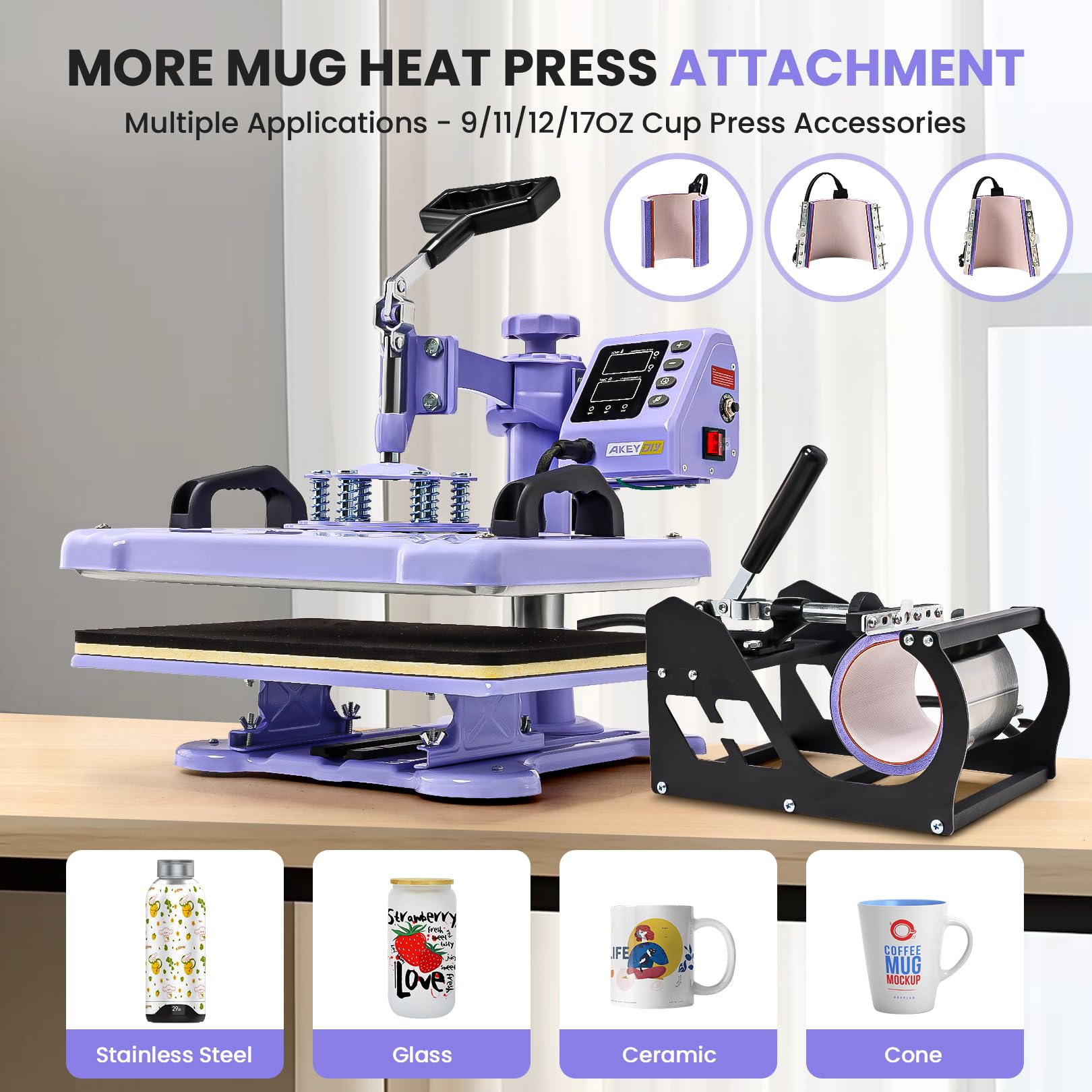 Transferpresse 38x30cm, 5-in-1- Professionelle Multifunktionale Heißpresse it Aufsatz für Becher, 360° schwenkbare, Sublimationsmaschine DIY für T-Shirts, Mützen, Becher, Tassen und Teller
