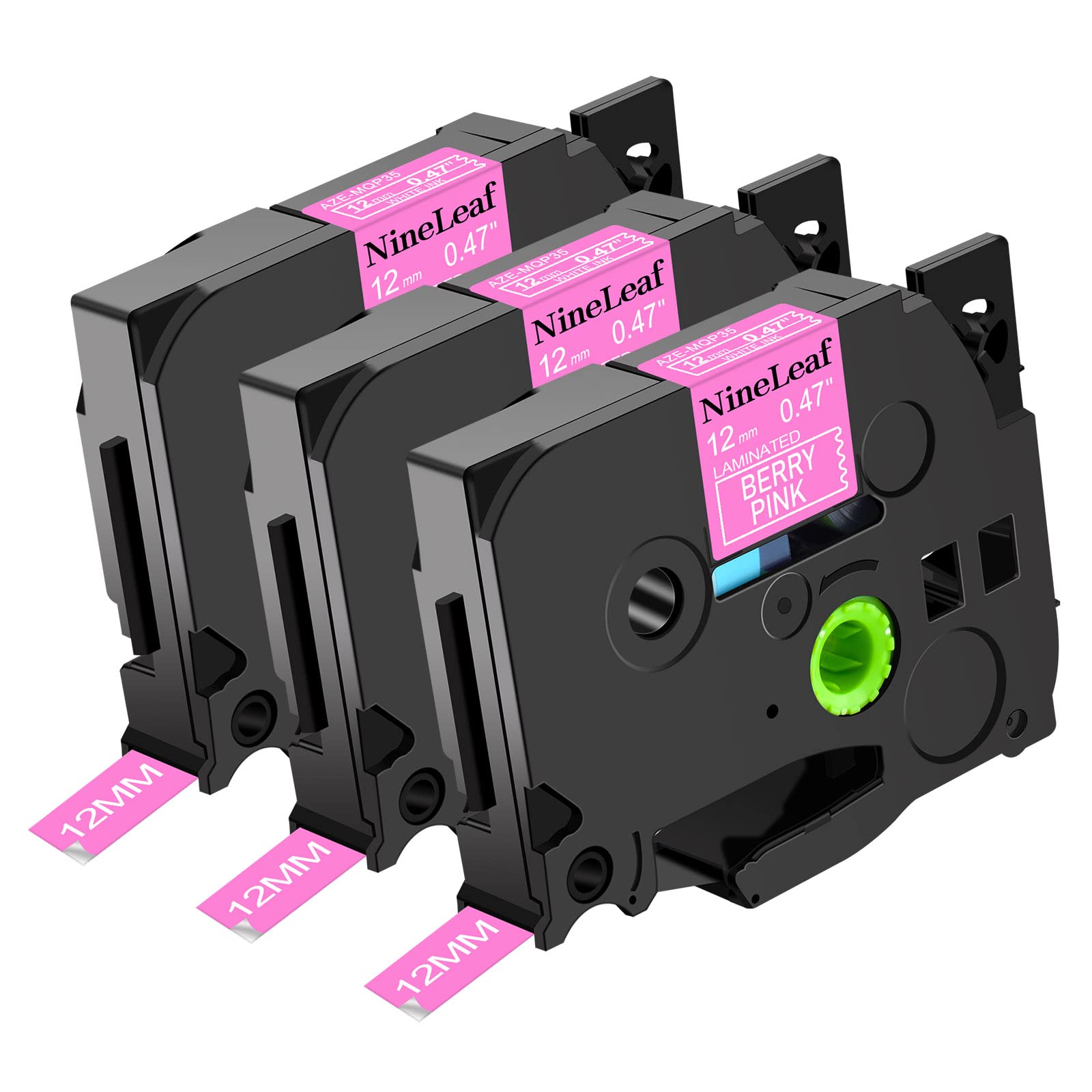 NineLeaf 3PK Compatible for Brother P-Touch Label Maker Tape TZE-MQP35 TZ-MQP35 12mm 1/2 inch 0.47'' White on Berry Pink TZe TZ Label Tapes for PT-P750W P700 PT-H100 PT-D400 PT-D600 PT-D210 PT-D200 โ image 1
