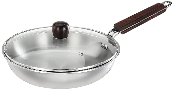 Solimo Tri-ply Frying Pan with Glass Lid and Wooden Handle, 24cm