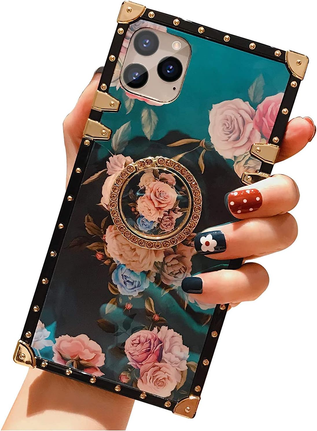 for iPhone 12 /iPhone 12 Pro 6.1"(2020) Phone case, BabeMall Elegant Premium Flower Retro Color Blu - ray Scratch Proof Square PU Leather Protective Corner Back Cover Case -Flower 2