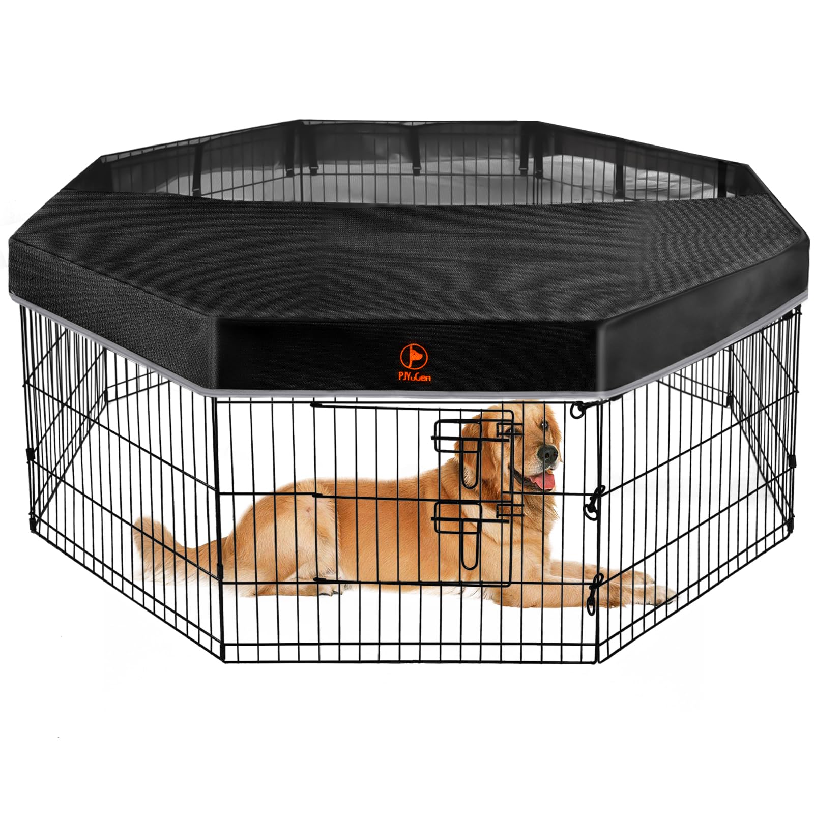 PJYuCien Dog Playpen - Metal Foldable Dog Exercise Pen, Pet Fence Puppy Crate Kennel Indoor Outdoor with 8 Panels 30”H & Top Cover for Small Medium Pets