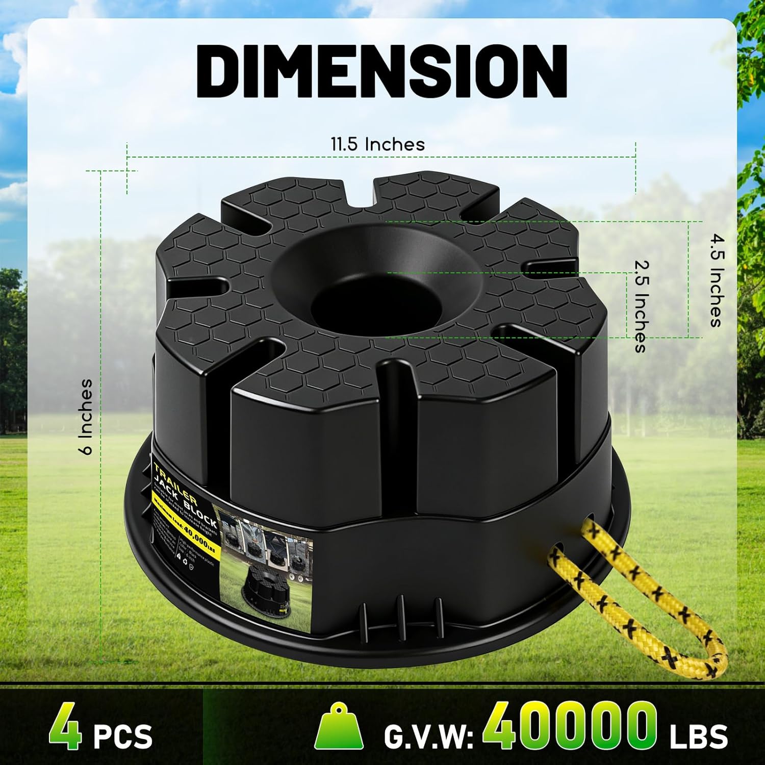 6''H RV Trailer Jack Block, RV Stabilizer Blocks Camper Leveling Blocks with Bag for Travel Trailer, Fits Any Tongue Jack, Post, Foot, 5th Wheel, Round, Square or Scissor Stabilizer (4 PCS)