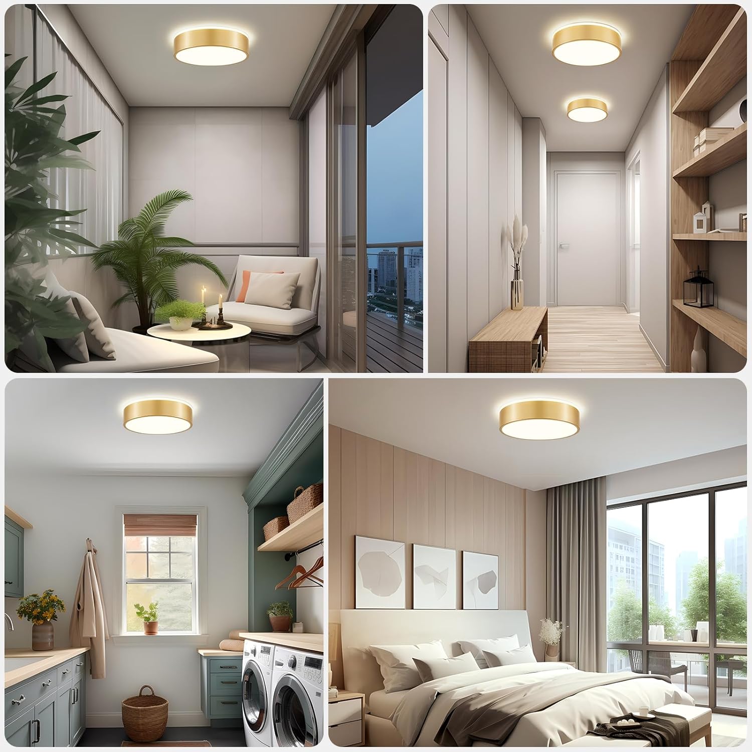 Gold Flush Mount Ceiling Lights, Modern Dimmable 5CCT Close to Lighting Fixture, 2700K-6000K LED Round Ceiling Lamp for Kitchen Hallway Bedroom Laundry Room Entryway Bathroom-11.8in