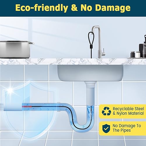 Miniatura 9 de Removedor de obstrucciones de pelo de serpiente de drenaje de 30 pulgadas, herramienta de eliminación de pelo de drenaje de metal antirrotura